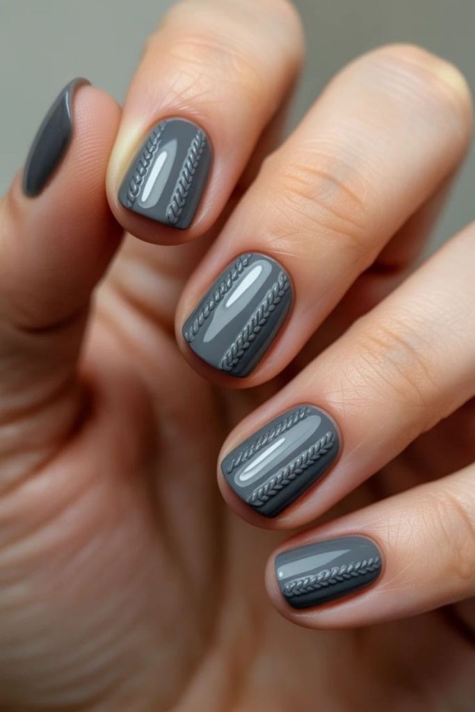 Gray cashmere knit sweater nails.