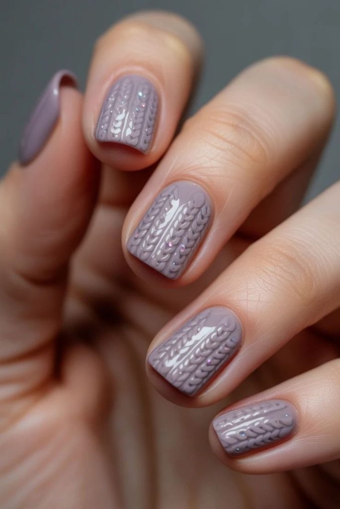 Greige cable knit sweater nails.