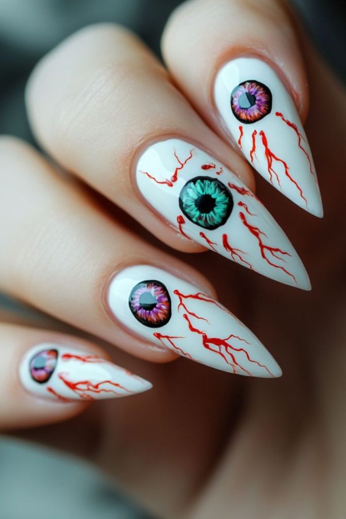 Haunted Doll Eyes Halloween Nail Art