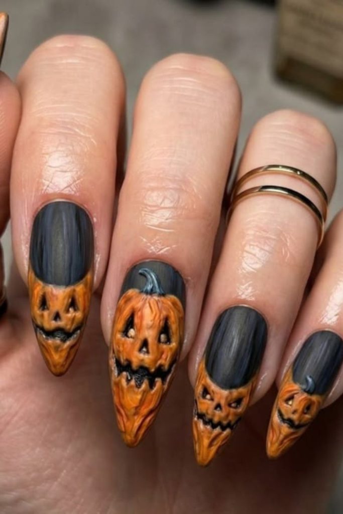 Haunted Pumpkin Patch Halloween Nails