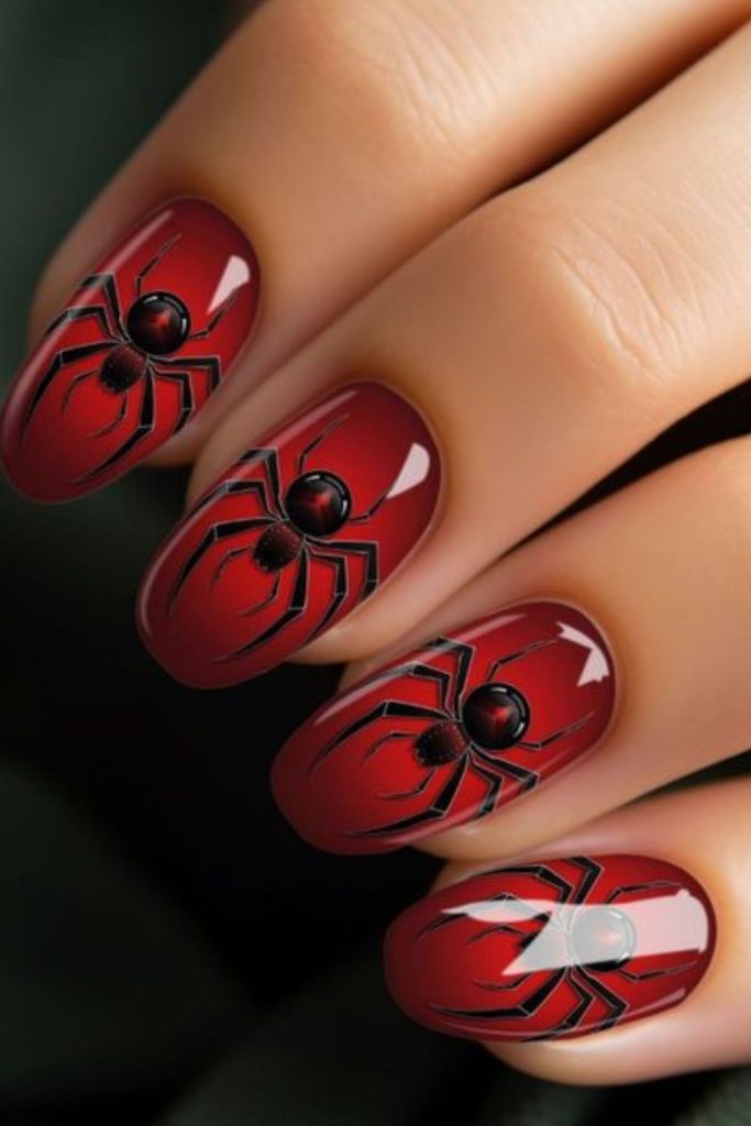 Haunted Spiders Halloween Nail Design