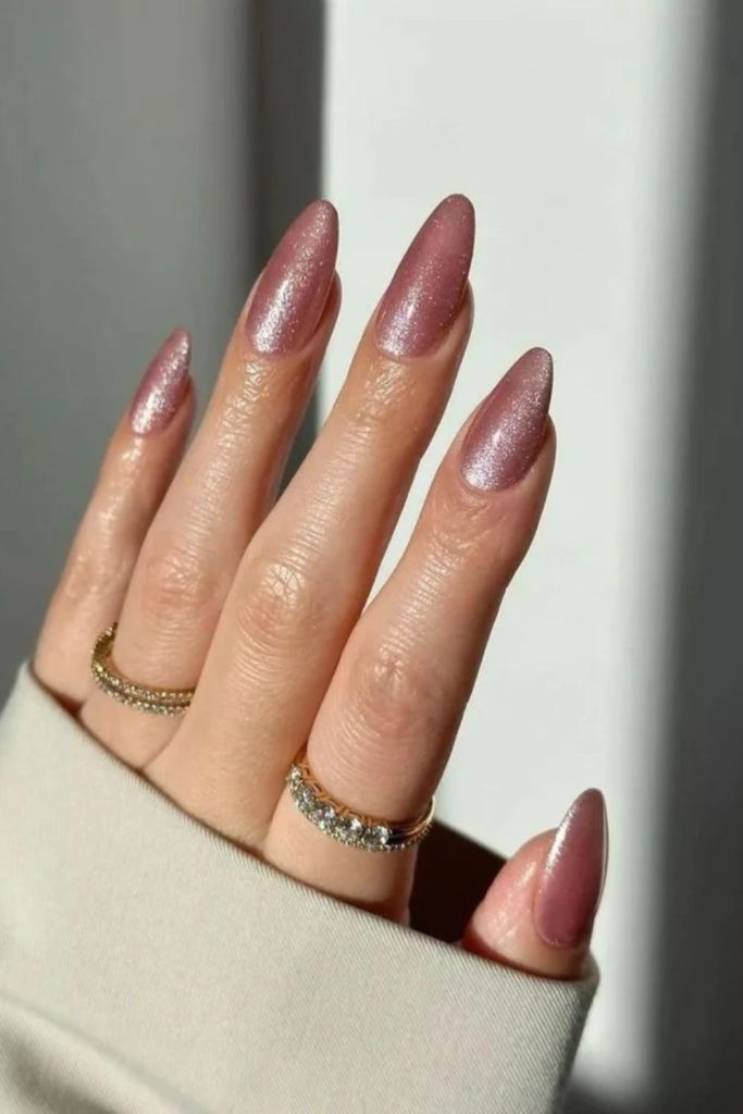 Icy pink velvet shimmer manicure