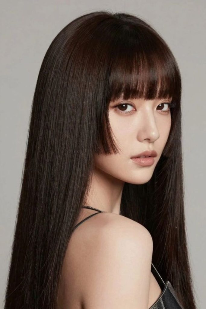 Jet black princess hime haircut.