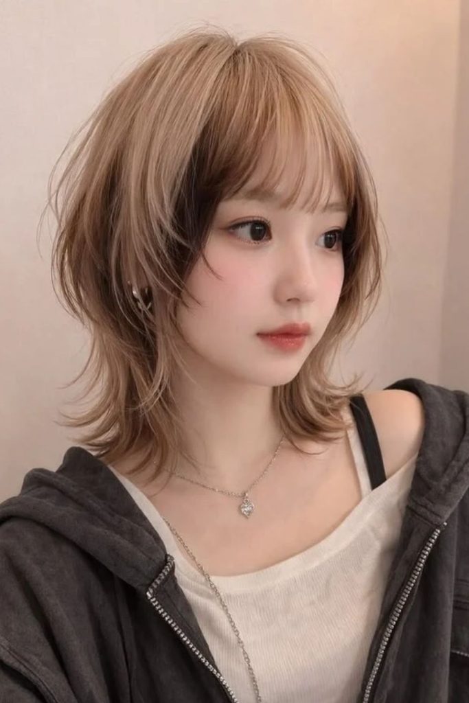 Korean inspired jellyfish haircut with fringe.