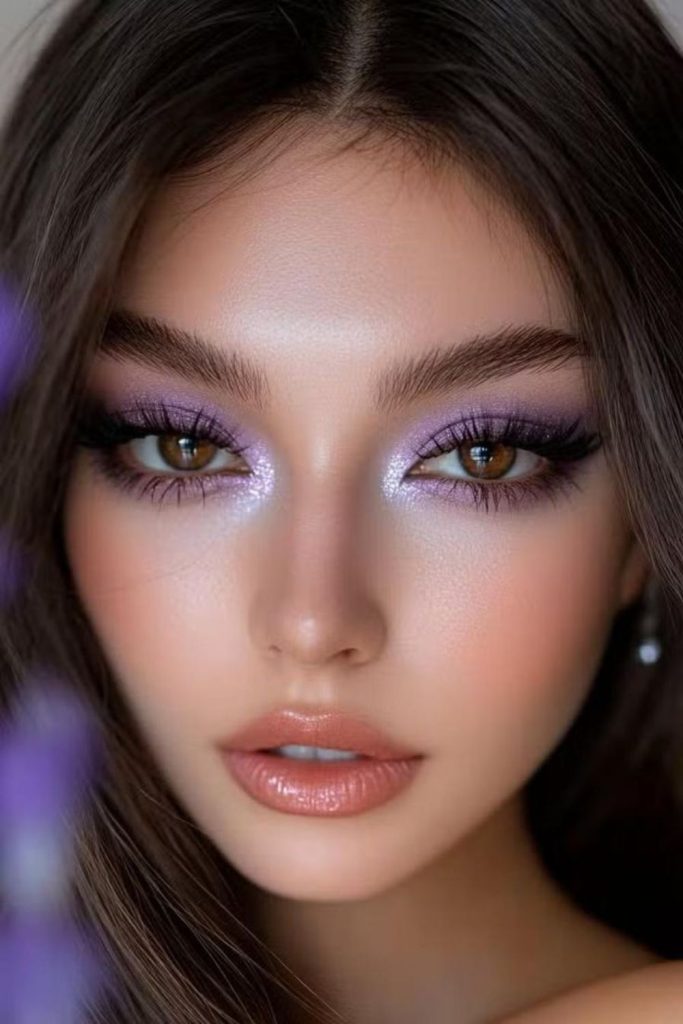 Lavender pastel cloud eye makeup.