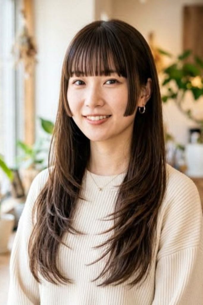 Long layered elegant hime hairstyle.