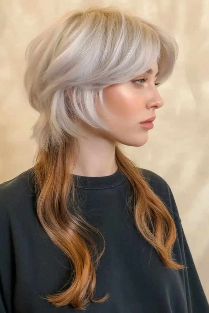 Long mermaid jellyfish haircut with waves.