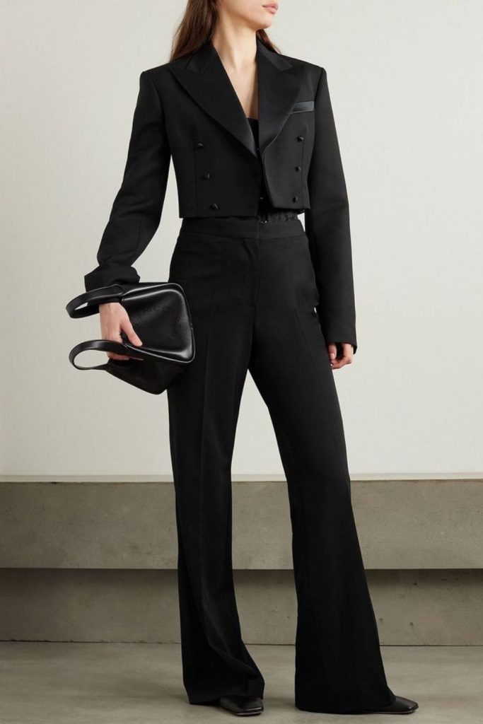 Silk camisole with tailored trousers.