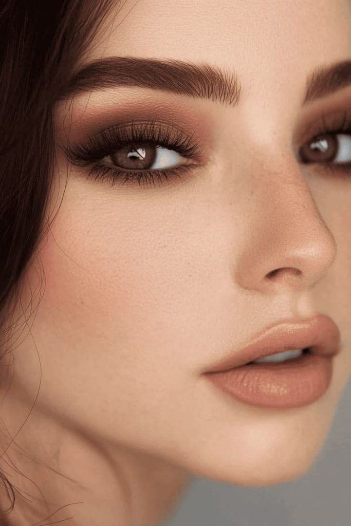 Maple brown smoky eye makeup.