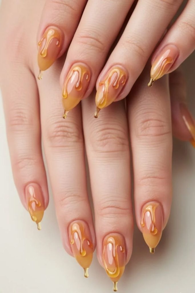 Maple syrup drip autumn nails.