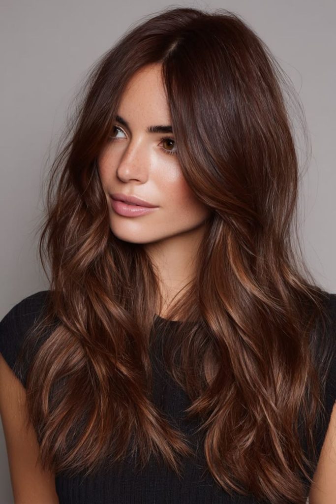 Rich maple truffle brunette hair.