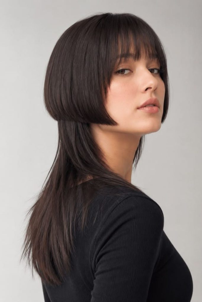 Micro bang jellyfish haircut with layers.
