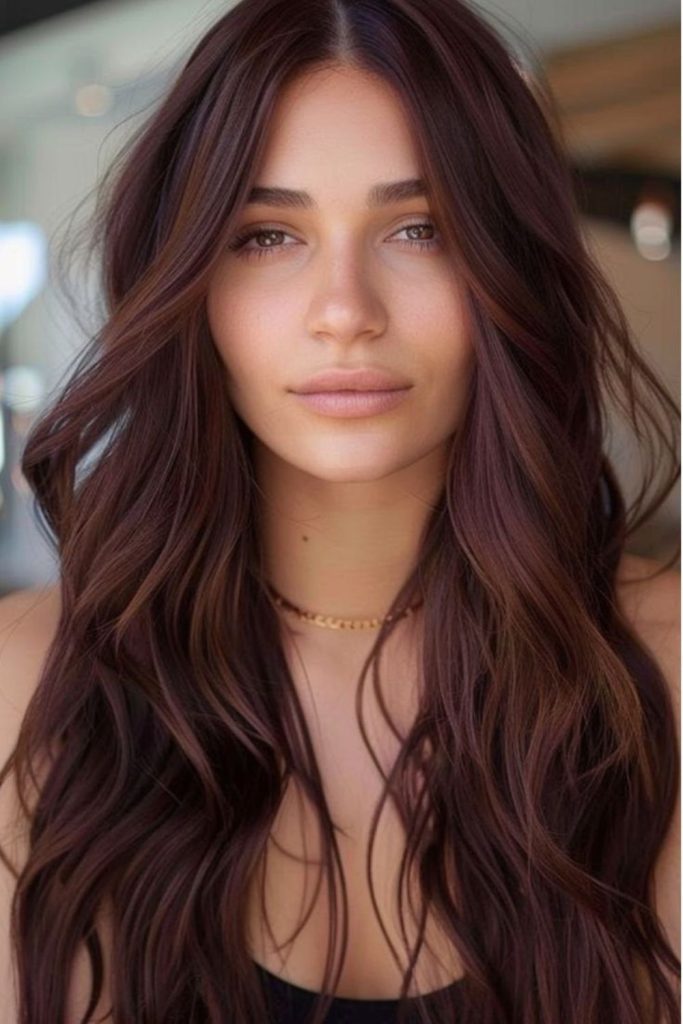 Midnight chocolate cherry wavy hairstyle