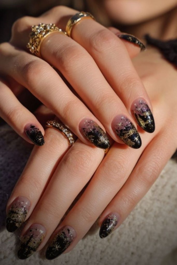 Midnight coven nails with luxe accents.