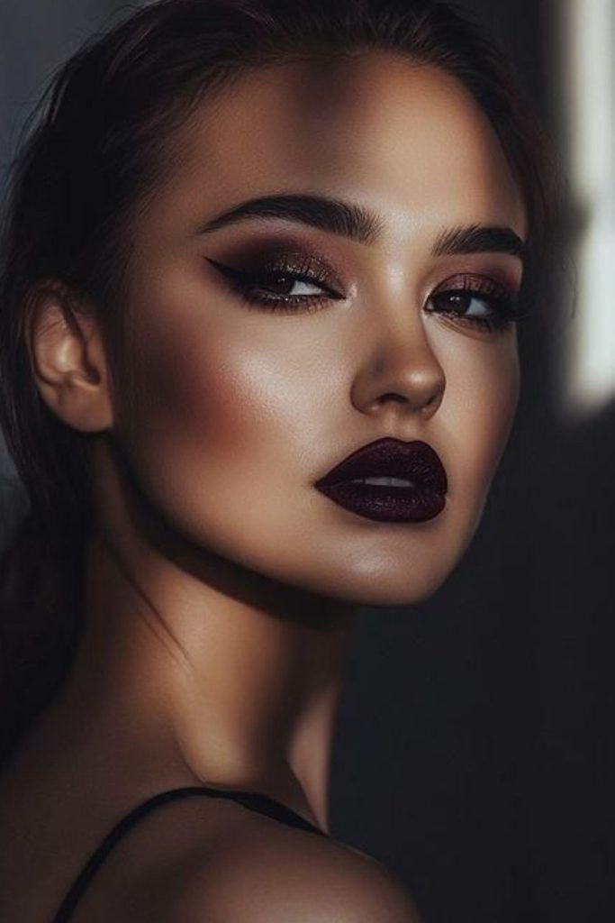 Midnight vamp queen dramatic makeup look.