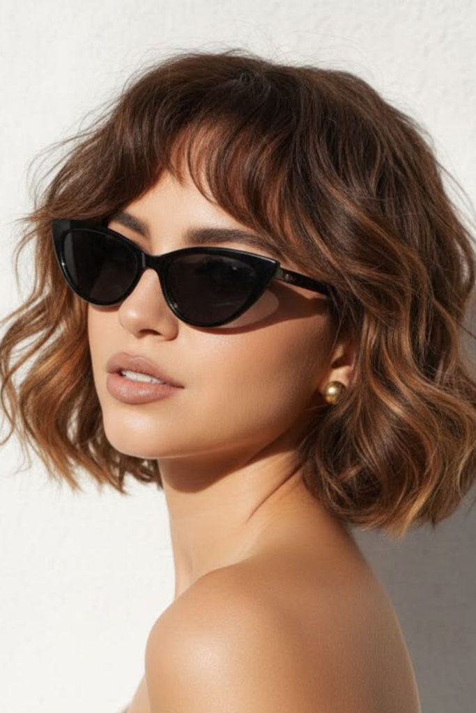 Romantic Milanese wavy bob hairstyle.