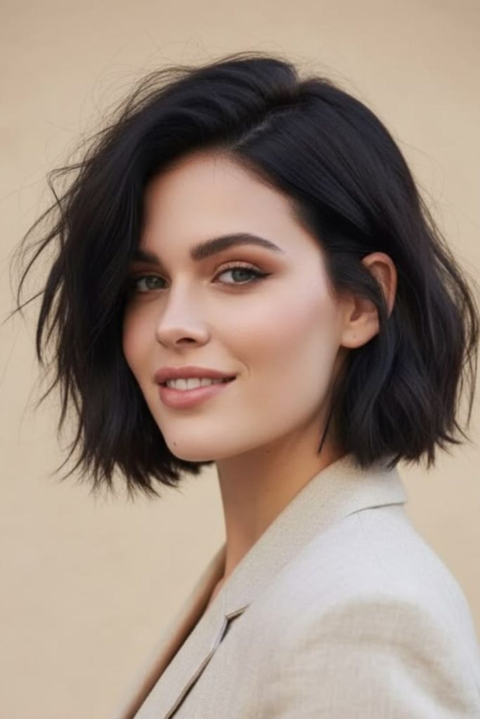 Feathered Milanese bob haircut style.
