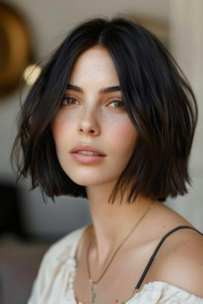 Sleek Milanese polished Italian bob haircut.