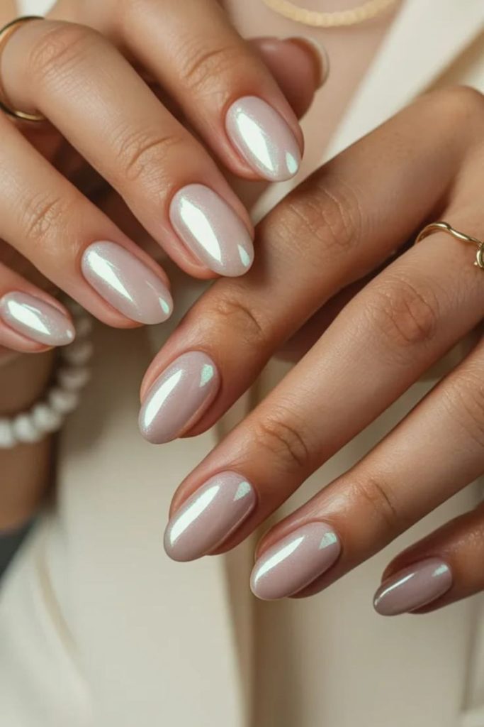 Milky almond glazed donut nails.