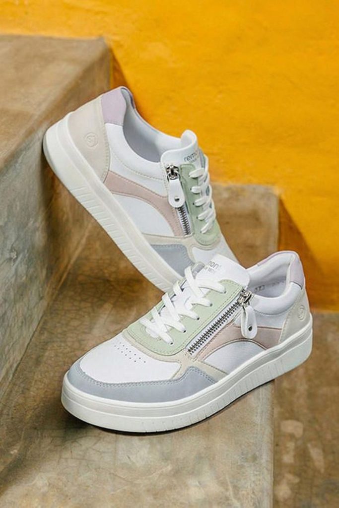 Mixed material premium casual sneakers.