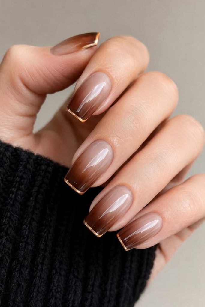 Mocha brown French elegance nails.