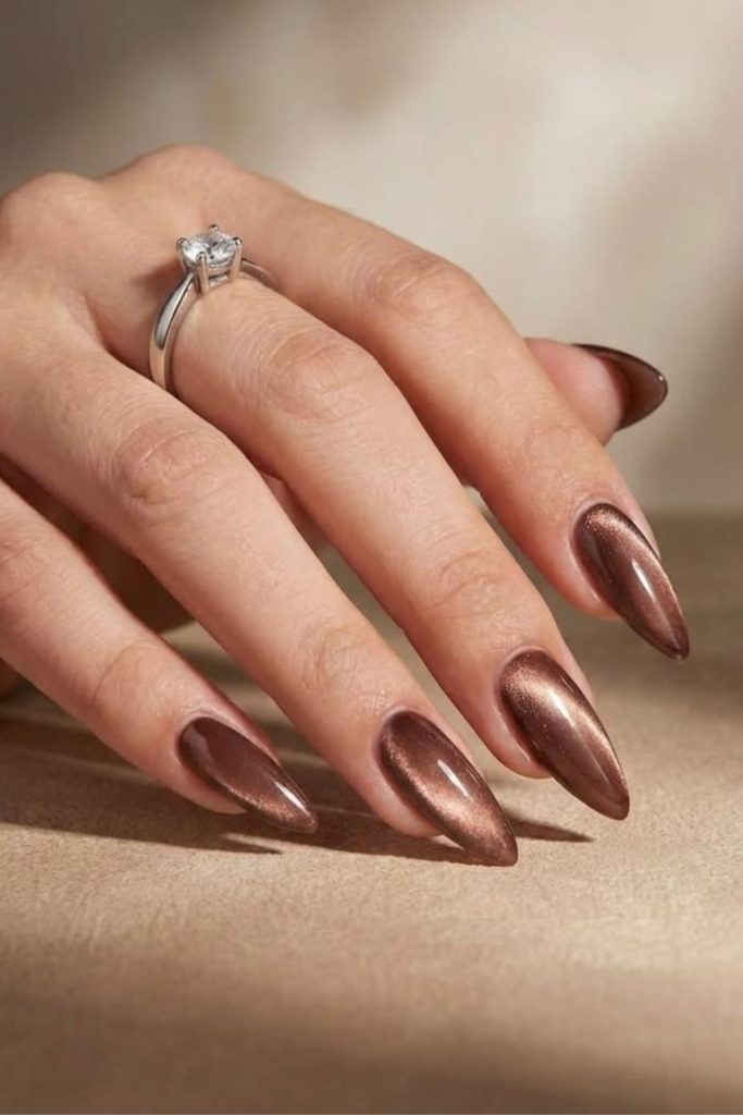 Mocha glazed donut nails manicure.