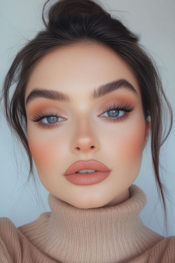 Mocha matte fall makeup style.