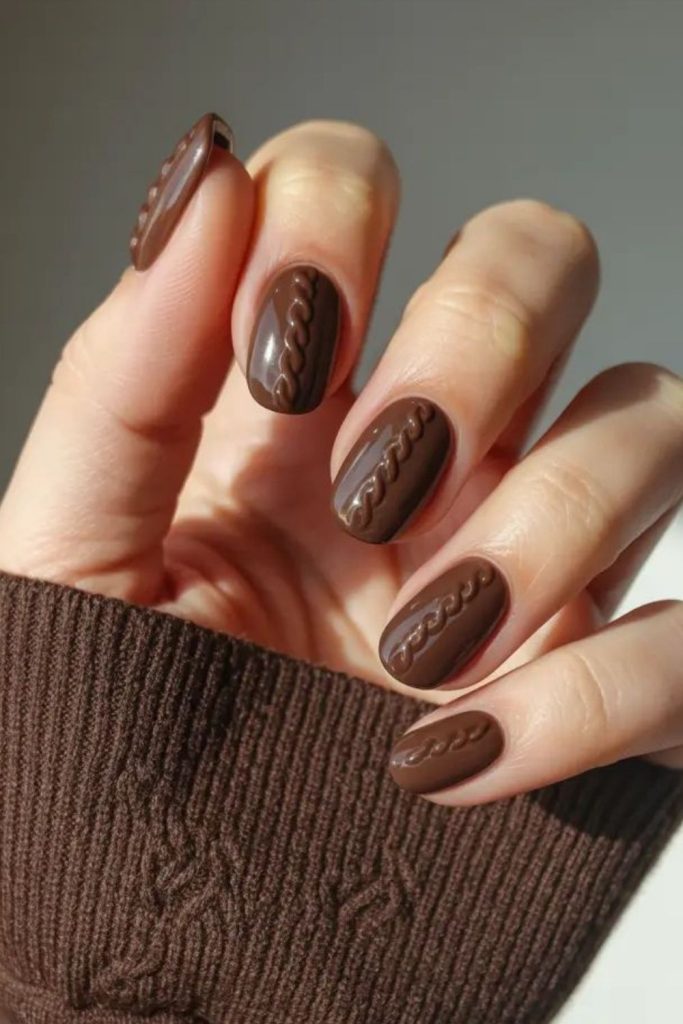 Mocha brown cozy sweater nails.