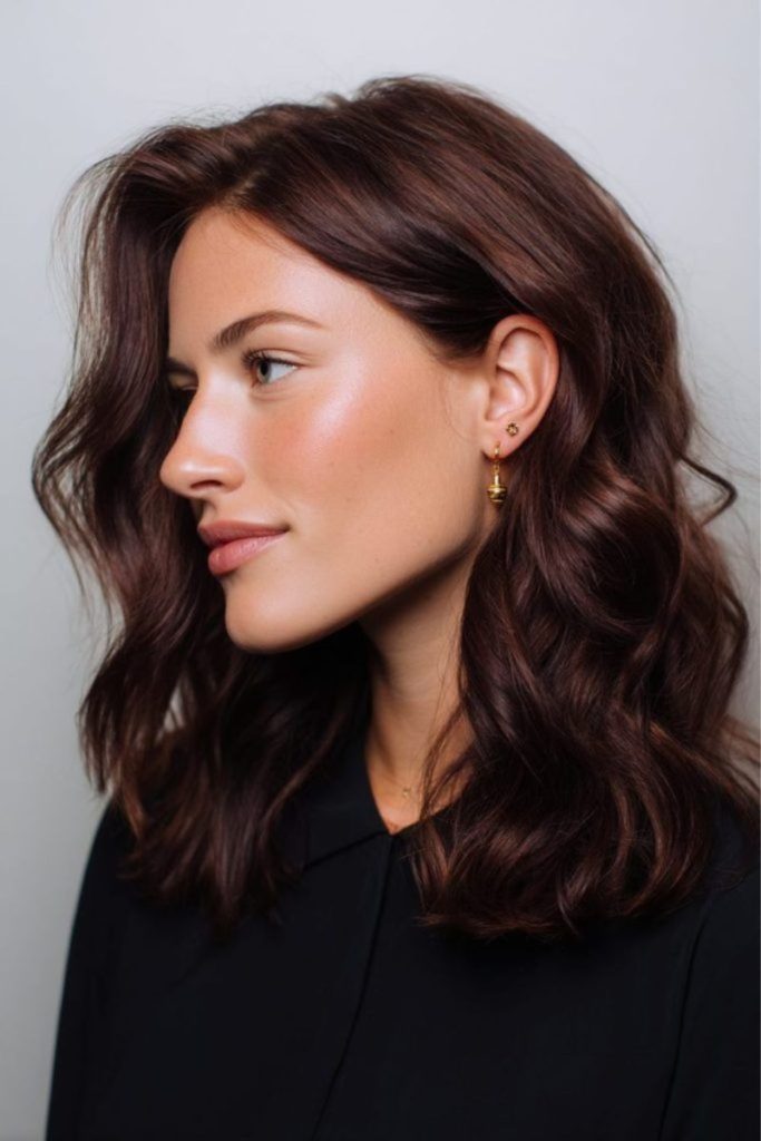 Luxurious mocha velvet brunette hair color.