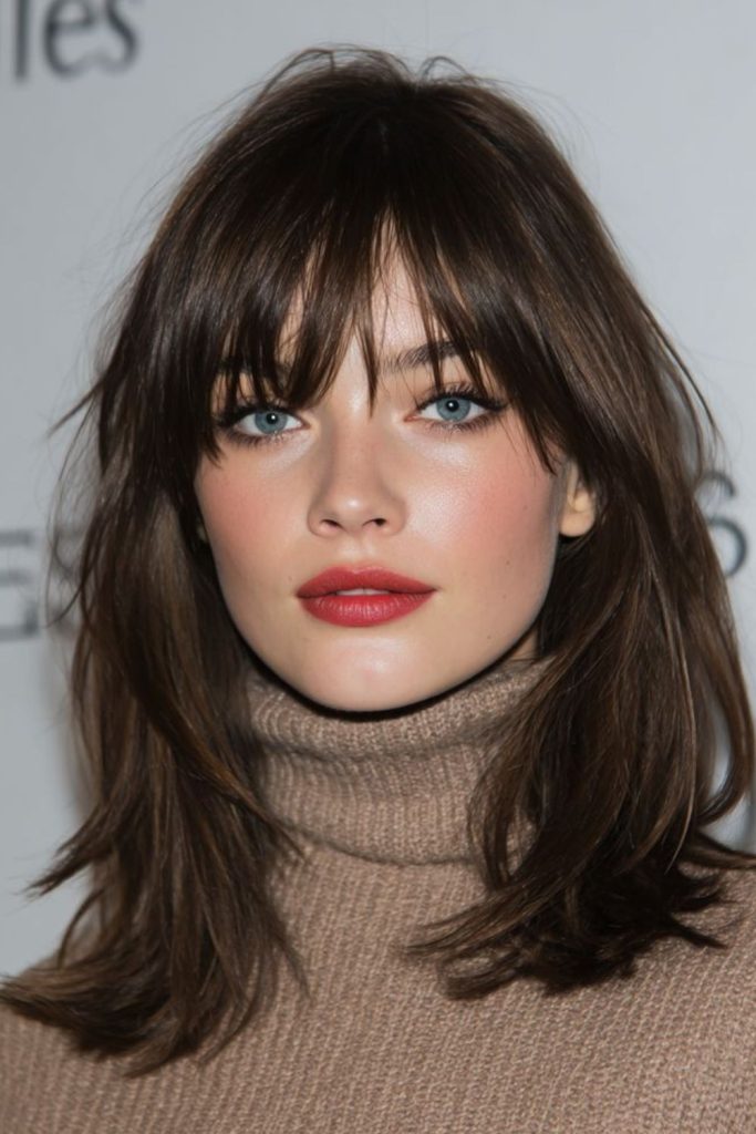 Modern French Birkin bangs with feathering.