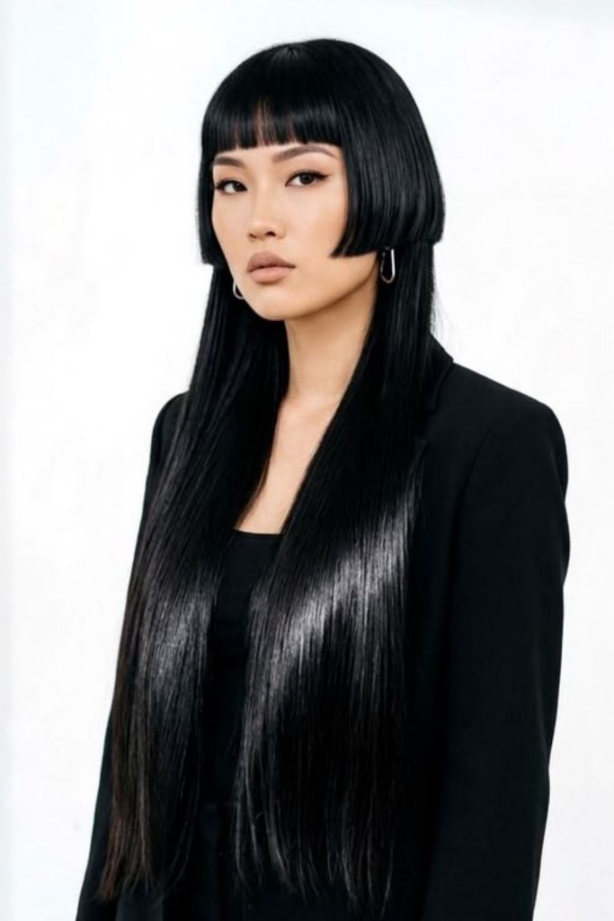 Modern minimalist sleek hime hairstyle.