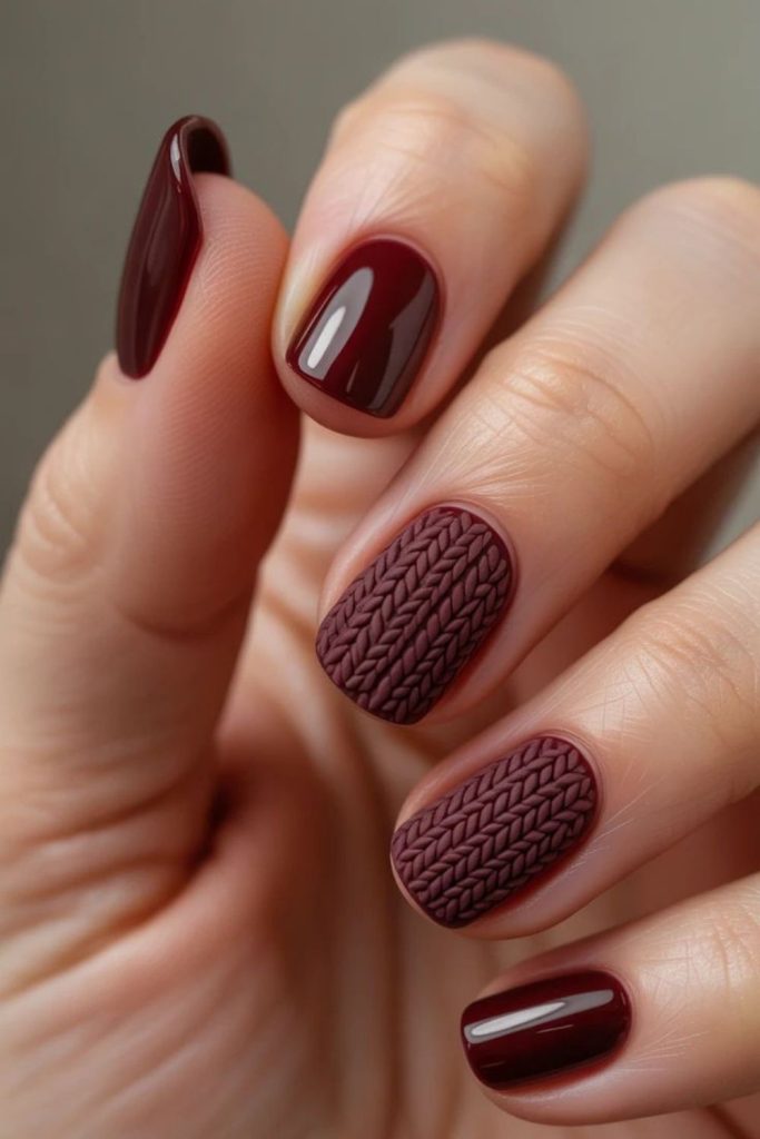Mulled wine cozy knit nails.