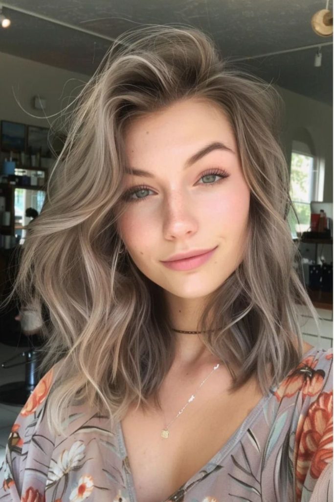 Mushroom brown bob with polished layers.