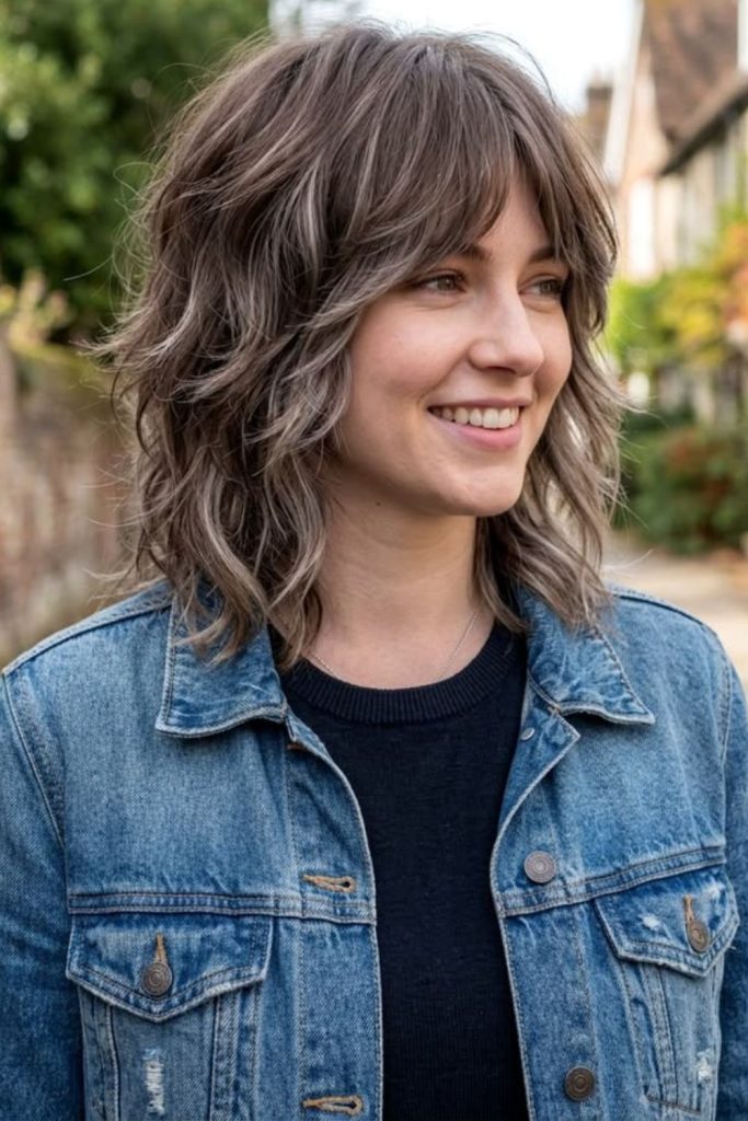 Mushroom brown shag with tousled textured layers.