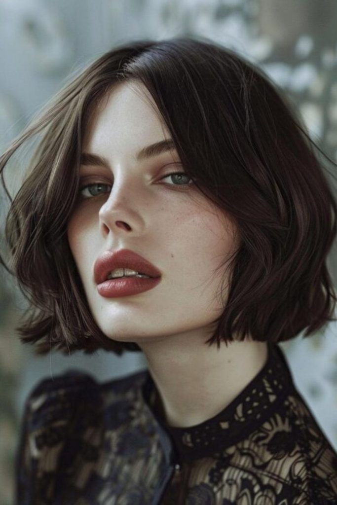 Wispy Naples-inspired bob haircut style.
