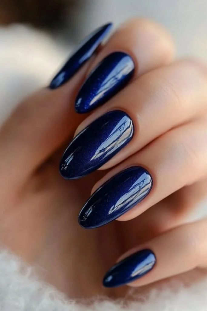 Navy blue velvet magnetic nails
