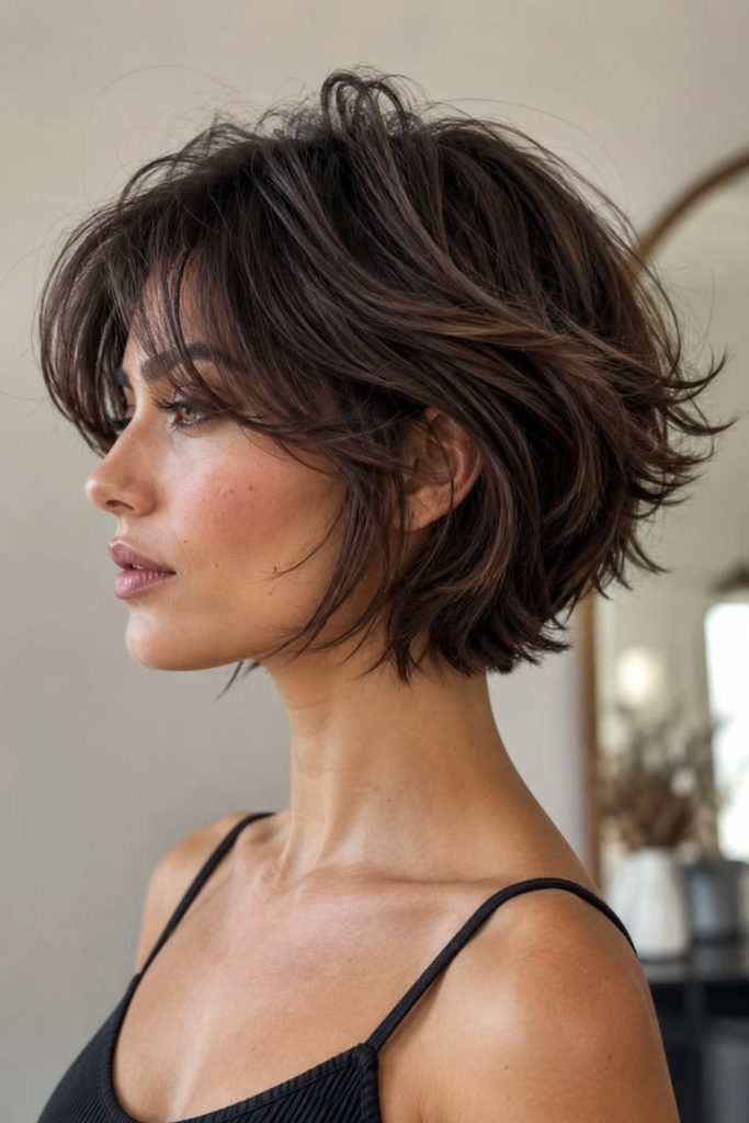 Playful Neapolitan layered cropped bob.