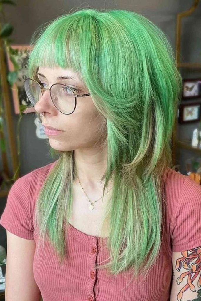 Neon green jellyfish haircut with texture.