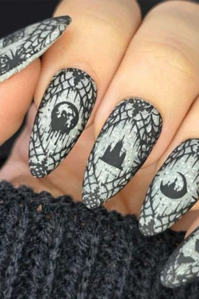 Nightmare Lace Coffin Halloween Nails