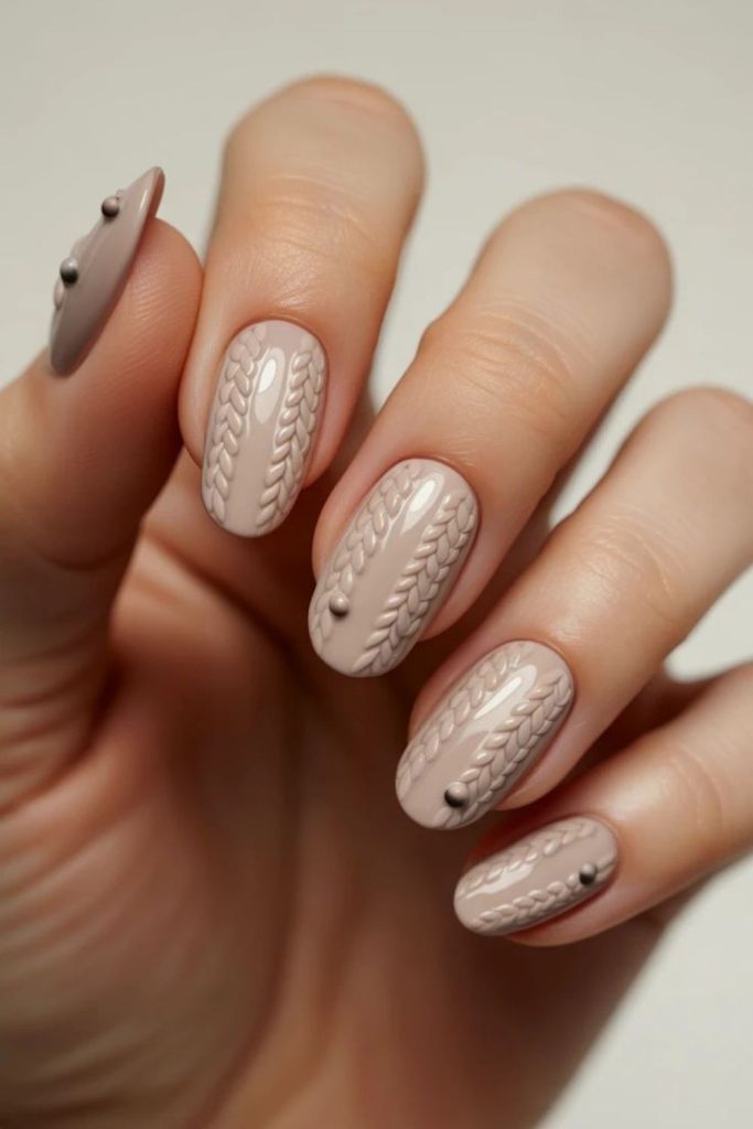 Oatmeal textured sweater nail design.