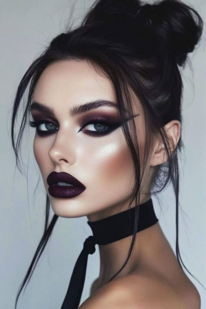Obsidian wine smoky vamp makeup style.
