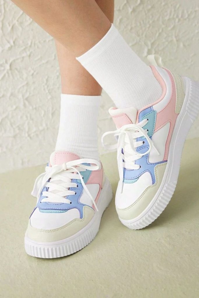 Pastel colored trendy school sneakers.