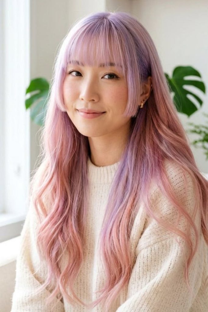 Pastel rainbow colorful hime haircut.