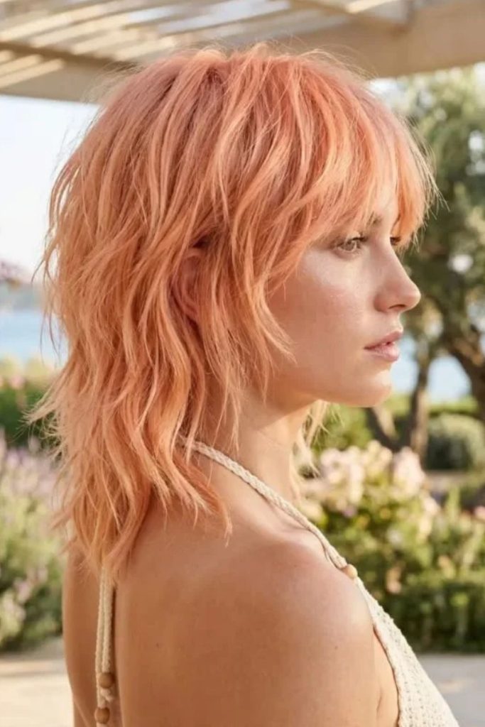 Peach jellyfish haircut with soft layers.