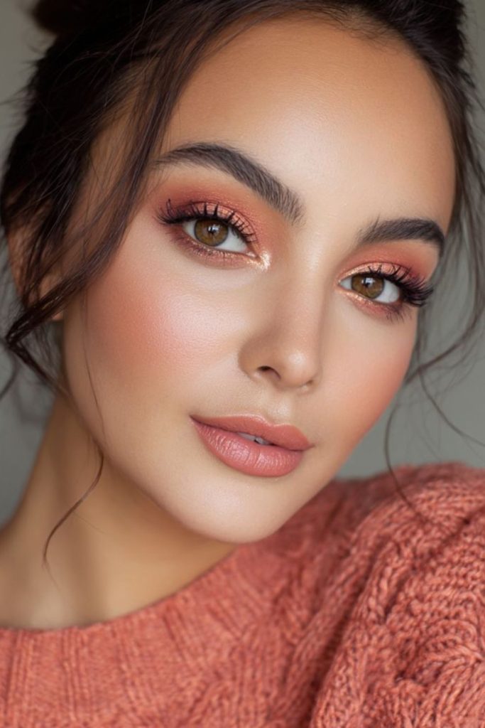Peachy fresh bloom eye makeup.