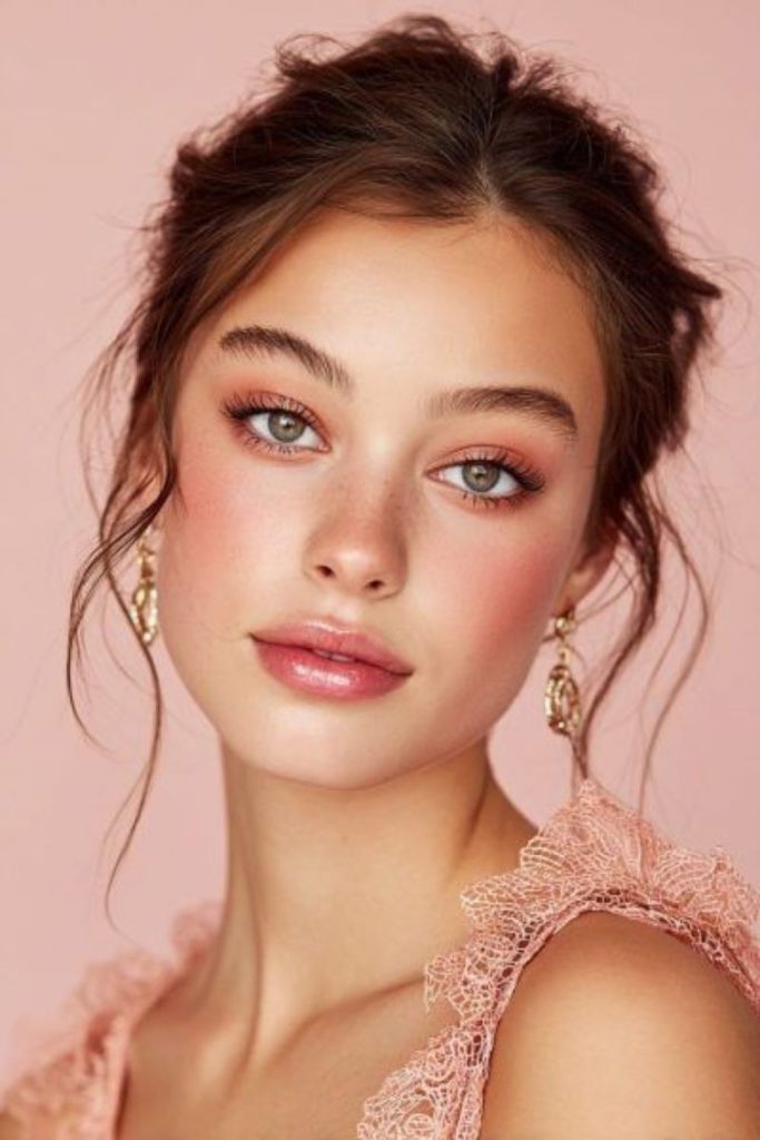 Peachy sunset dream makeup style.