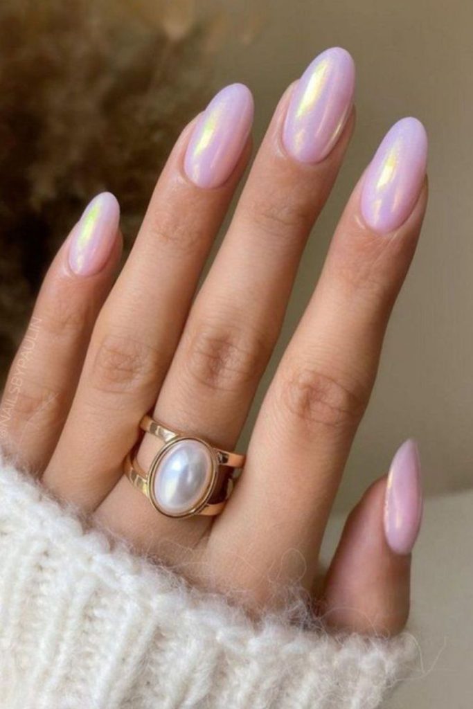 Pink chrome halo glazed nails.