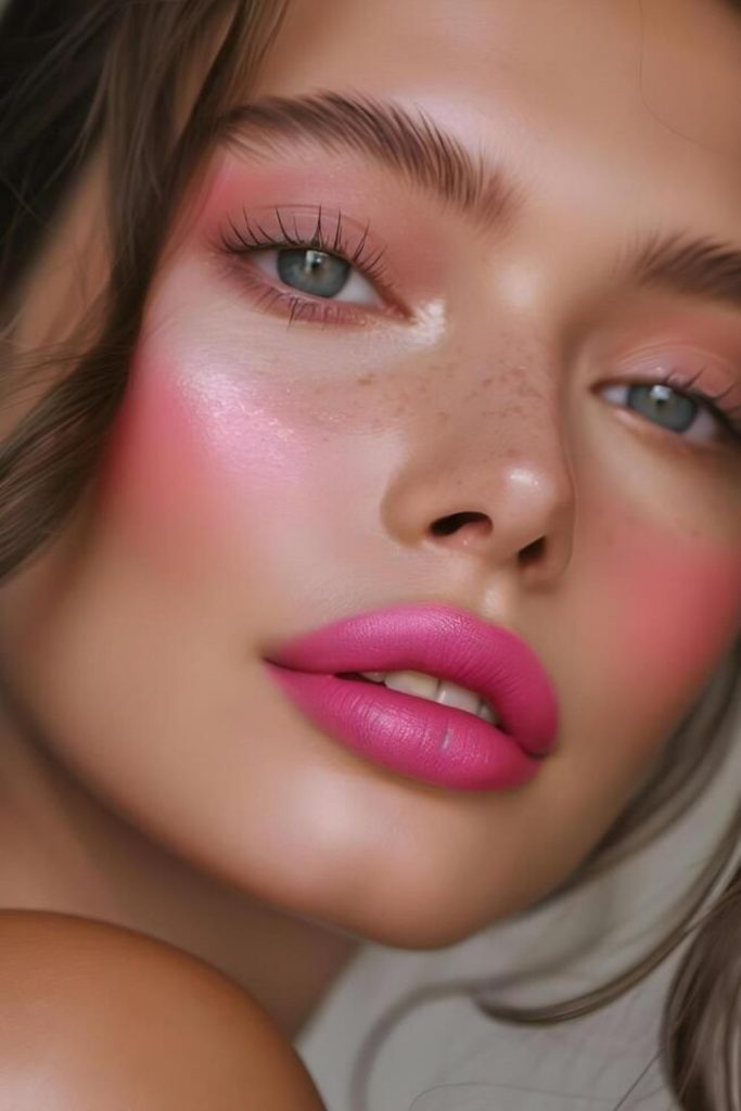 Pink sunset haze makeup style.