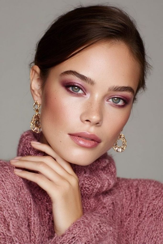 Plum peach dusk makeup look.