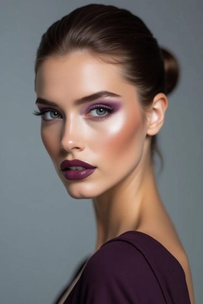 Plum velvet smoky vamp makeup look.